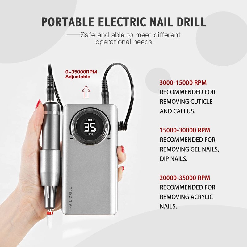 SAVILAND 35000RPM Electric Nail Drill Machine: Rechargeable Electric Nail File with 12 Nail Bits for Acrylic Nails Professional Nail Care Tools Manicure Pedicure Home Salon Use
