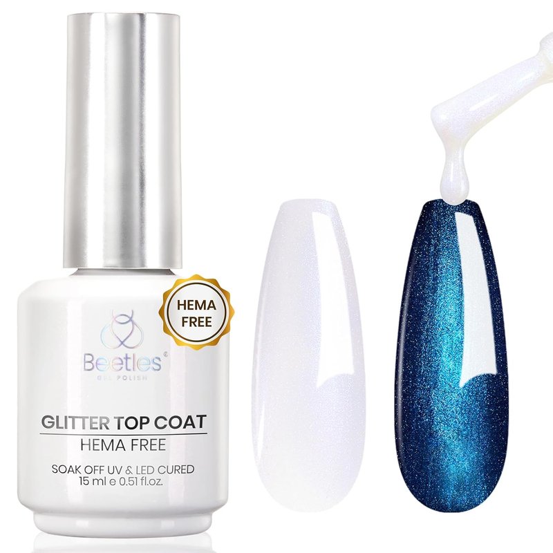 Beetles Glitter Top Coat Gel Polish - Hema Free, Shimmer Finish | 15ml Long-Lasting Nail Art Gift for Women