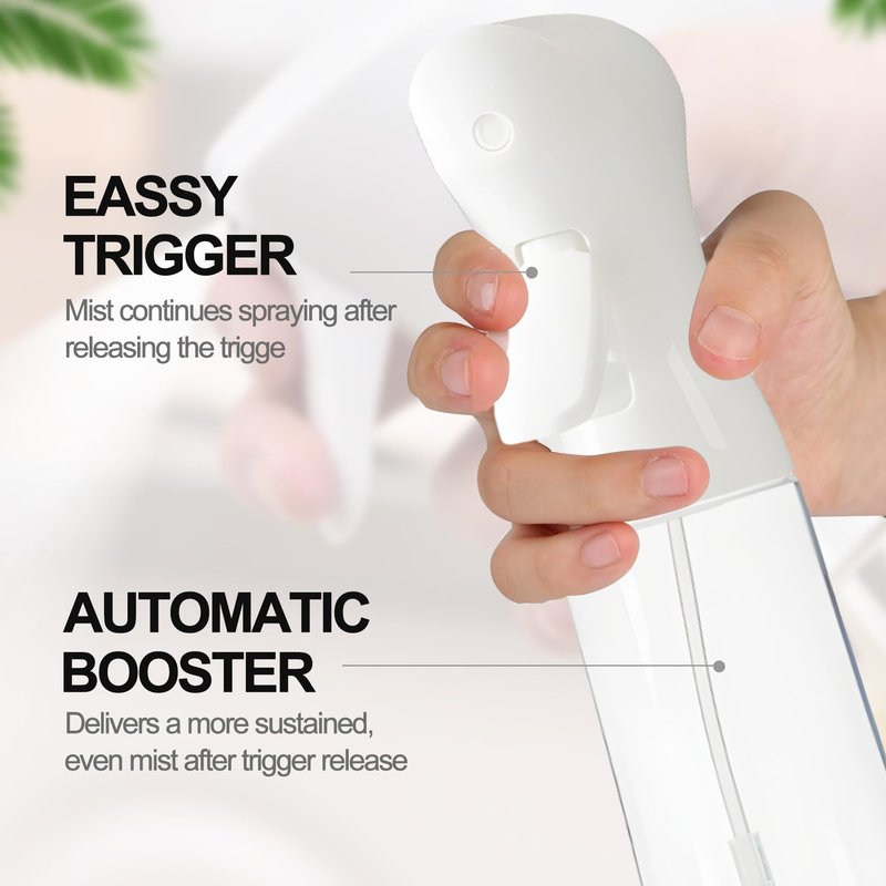 Miralosvian Spray Bottle for Hair - Fine Mist Water Mister Continuous Spray Bottle for Hairstyling, Cleaning & Plants Salon, Home, Pets & More – White 200ml