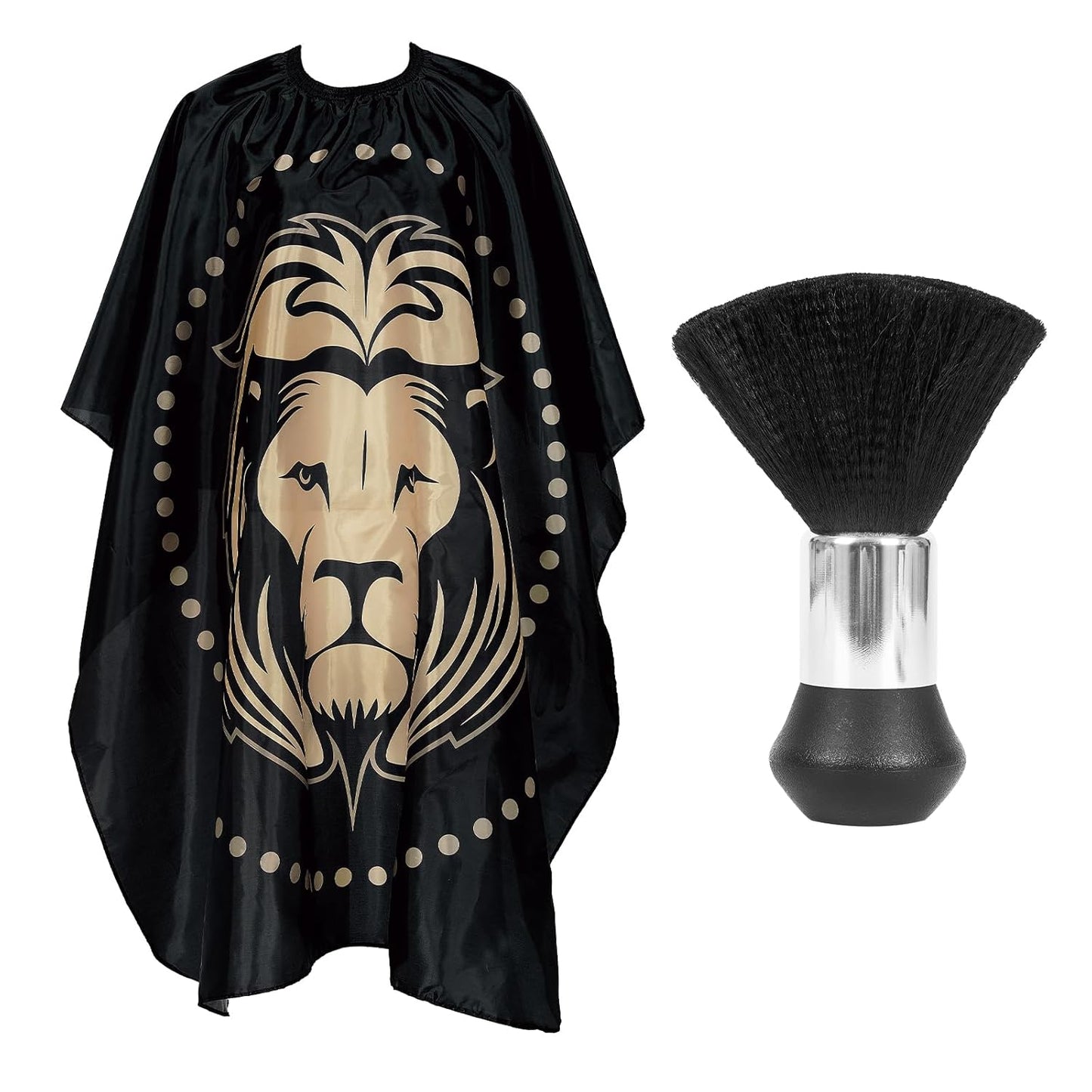 Skiennix Professional Hair Cutting Cape - Large Salon Barber Cape with Neck Duster Brush | Black Lion Pattern