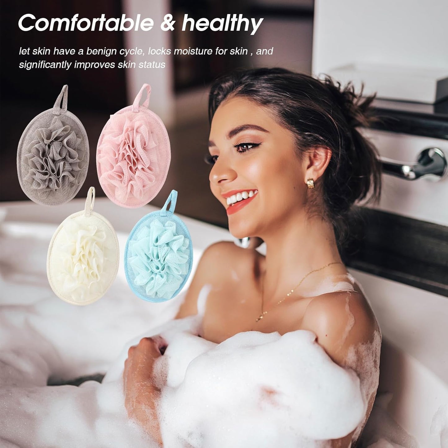 Skiennix Travel Size Loofah Set - 4 PCS Lightweight Terry Cloth Sponges for Sensitive Skin Exfoliation