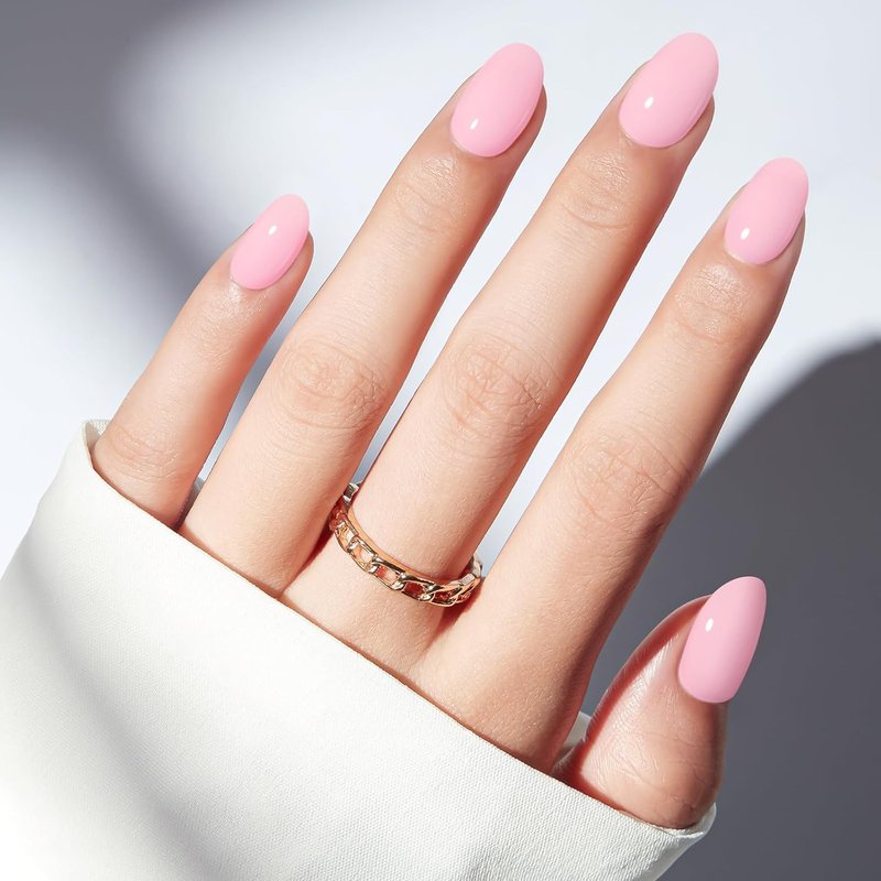 modelones Baby Pink Short Press on Nails, Oval Fake Nails Kit Press Ons with Nail Glue, Adhesive Tabs, Nail File, Prep Pad, Manicure Stick, 32Pcs 16 Sizes, Spring Women Girl Gift