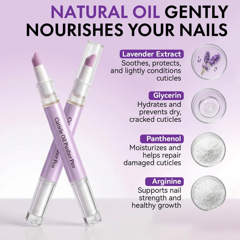 Glopink 2 in 1 Cuticle Oil Pusher Pen, Ceramic Cuticle Pen with 2ml Lavender Oil, Gentle Cuticle Remover Pen for Hangnails, Dry & Damaged Nails, Exfoliates, Strengthens, Polishes, Smoothes, 3 PCS