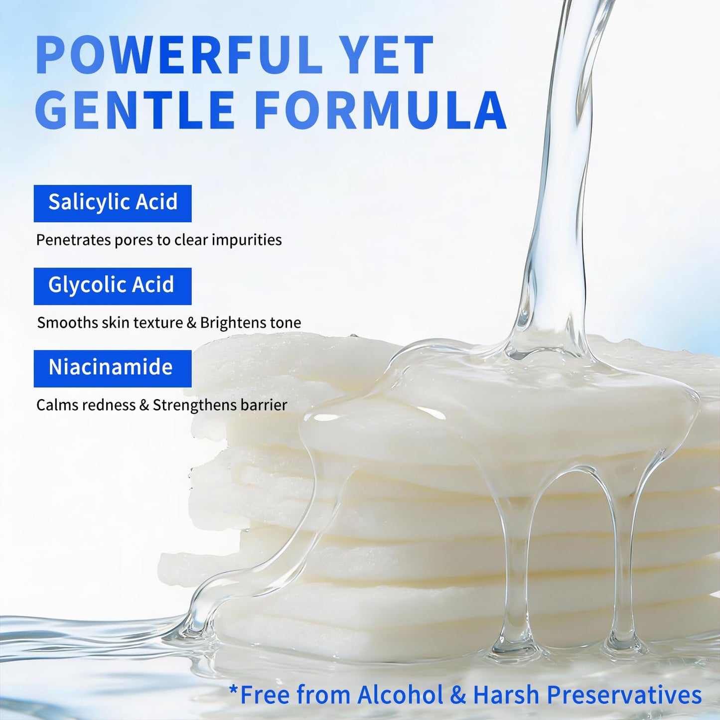 Mrlilei beauty BHA Salicylic Acid Toner Pads with Pore Care - Dual-Textured Facial Exfoliation Toner Pads with Glycolic Acid, Niacinamide Daily Face Skincare - 70 Pads + 4 Trial Pads