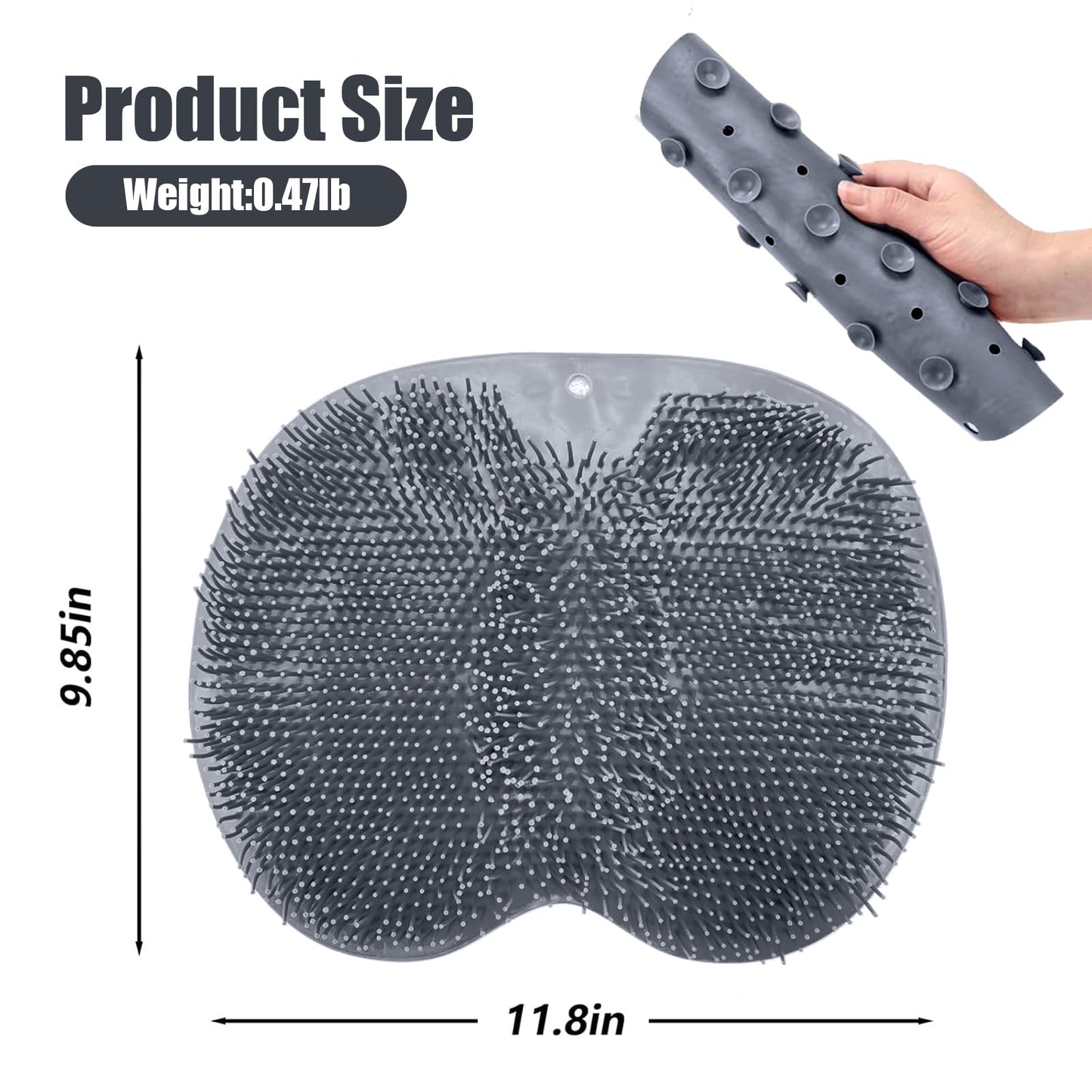 Eptchn Hands-Free Silicone Foot Scrubber Mat CleanFootFlex with Suction Cups – Deep Cleaning Foot Brush & Back Massager Pad, Anti-Slip Foot Scrubber Mat for Shower Floor (Gray)