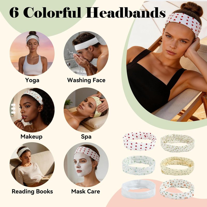 Headbands for Women, Non-Slip Summer-Exclusive Head Bands, Soft Elastic Cotton Wide Hair Bands for Girls, Floral Stripe Heart Thin Hair Accessories for Running, Sports, Workout, Fashion & Daily Wear