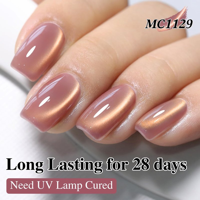 Double Rhythm Cat Eye Gel Polish - 15ML Holographic Glitter in Golden Violet | Soak Off Magnetic Nail Art