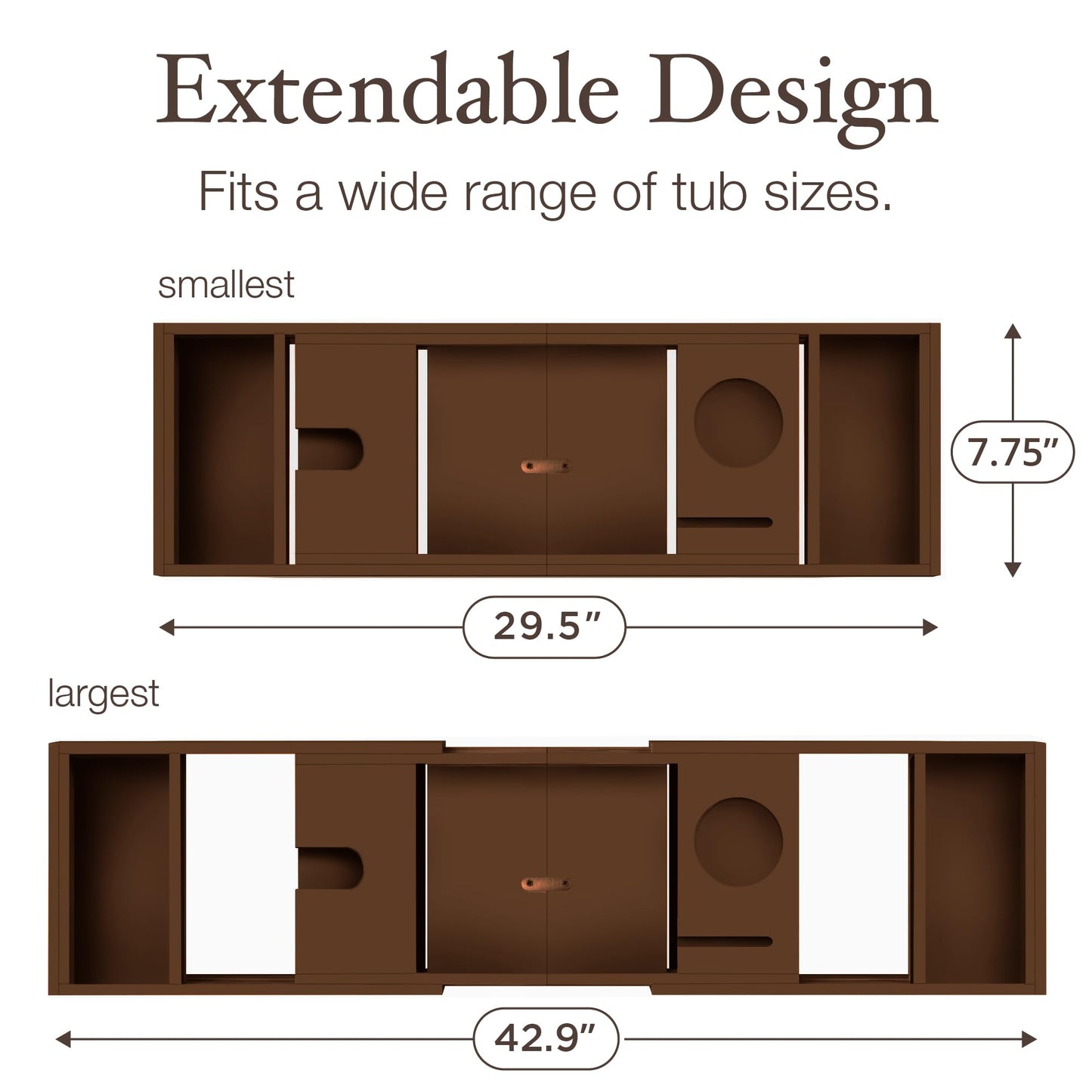 Bambüsi Bathtub Tray for Tub - Brown Bamboo Bath Tray, Expandable Wooden Bath Caddy Tray with Wine Holder, Book and Tablet Stand, Bathroom Accessories, Tub Table, Spa Bath Gifts for Women and Couples