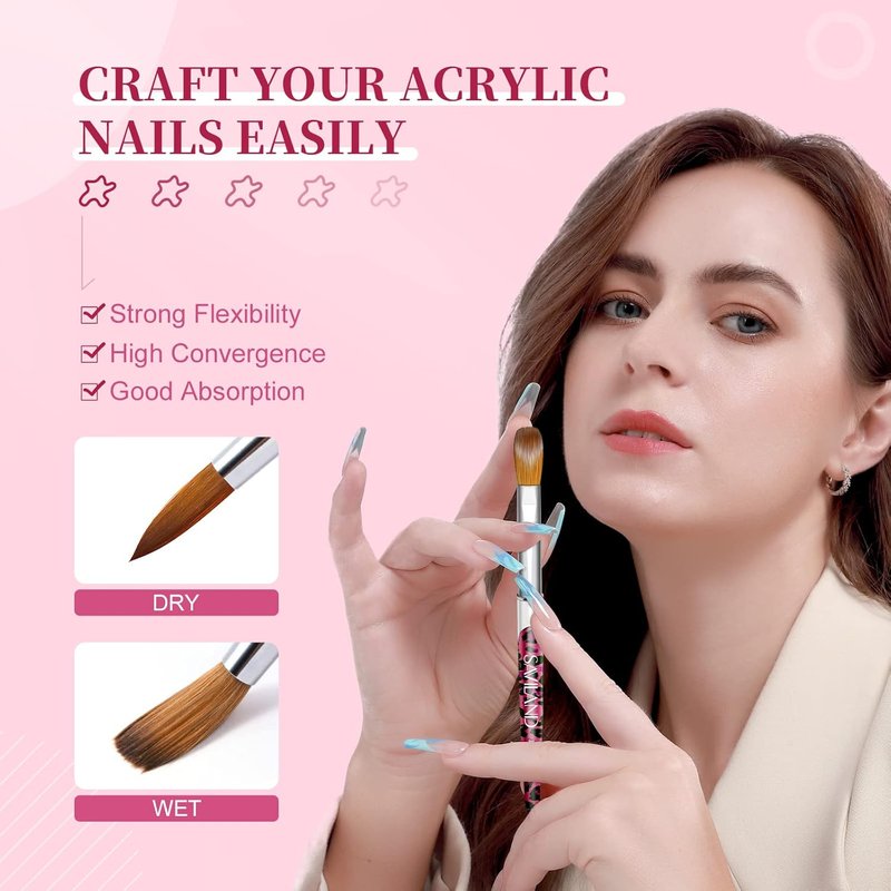 SAVILAND Kolinsky Acrylic Nail Brush Set - Professional Brushes for Acrylic Powder & 3D Art | Sizes 8/10/12/14