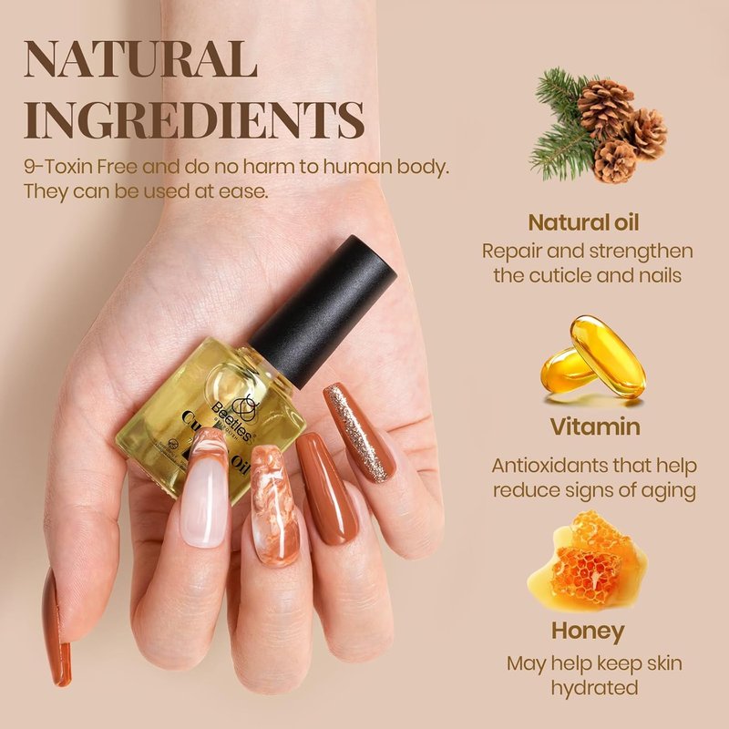 Beetles Gel Base and Top Coat Set - No Wipe Glossy Shine & Cuticle Oil for Stronger Nails | 3 Pieces