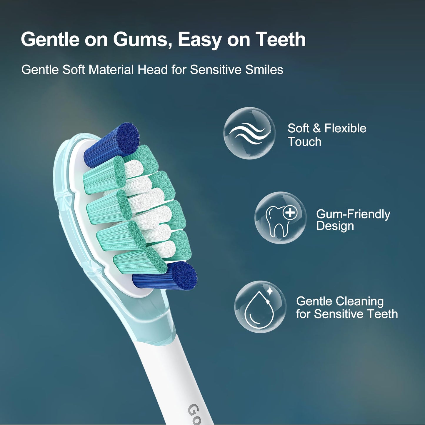3D Contoured Replacement Toothbrush Heads Compatible with Philips Sonicare, 2-in-1 Click-On Electric Brush Heads for Sensitive Teeth and Gums, Gentle Deep Clean, 8 Pack