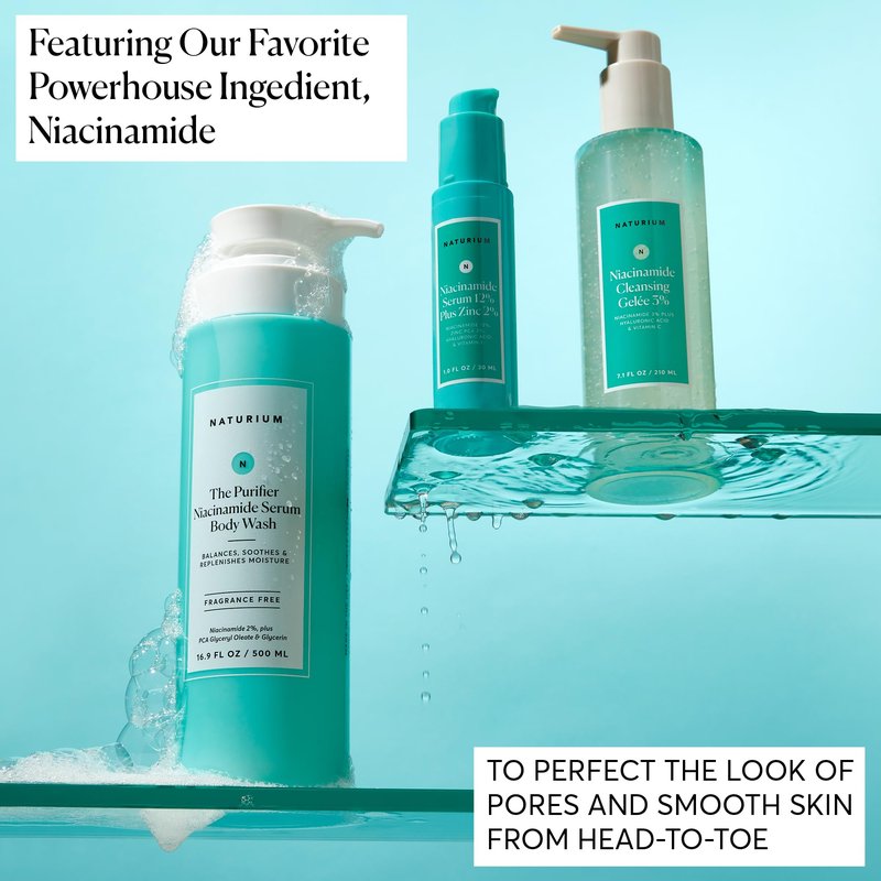 Naturium The Purifier Niacinamide Serum Body Wash, Cleansing & Hydrating Gel-Serum, Dermatologist Tested, Paraben & Cruelty Free, 16.9 oz