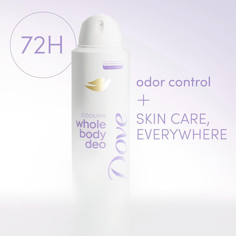 Dove Whole Body Deo Aluminum Free Invisible Spray Deodorant Coconut & Vanilla for 72h Odor Control 4 oz