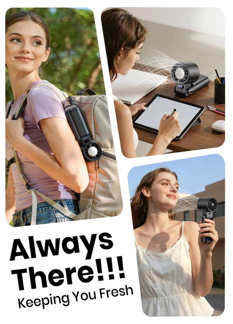 Deyhoc Portable Handheld Turbo Fan, 1-199 Speed Adjustable with LED Display, High-Power Motor, Rechargeable Battery, 4 IN 1 Pocket Design Mini Fans for Indoor/Outdoor/Travel/Work, Black