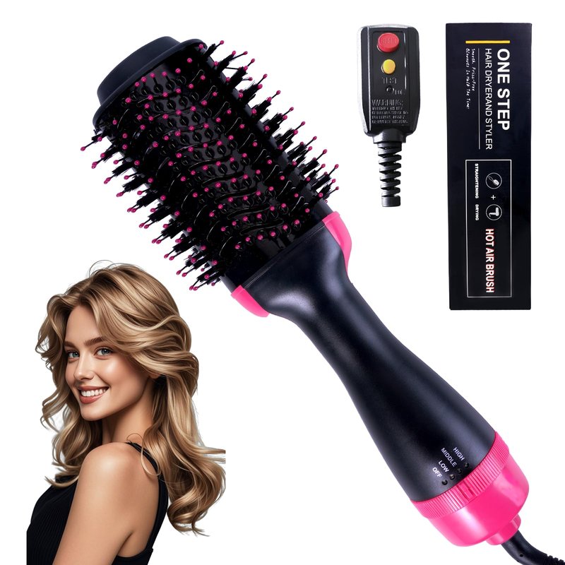 4-in-1 Hair Dryer Brush - Ionic Ceramic Titanium Brush Blow Dryer Hot Air Styler for Frizz-Free Blowouts, Salon Volumizer & Straightener with ALCI Safety Plug, 3 Heat Settings