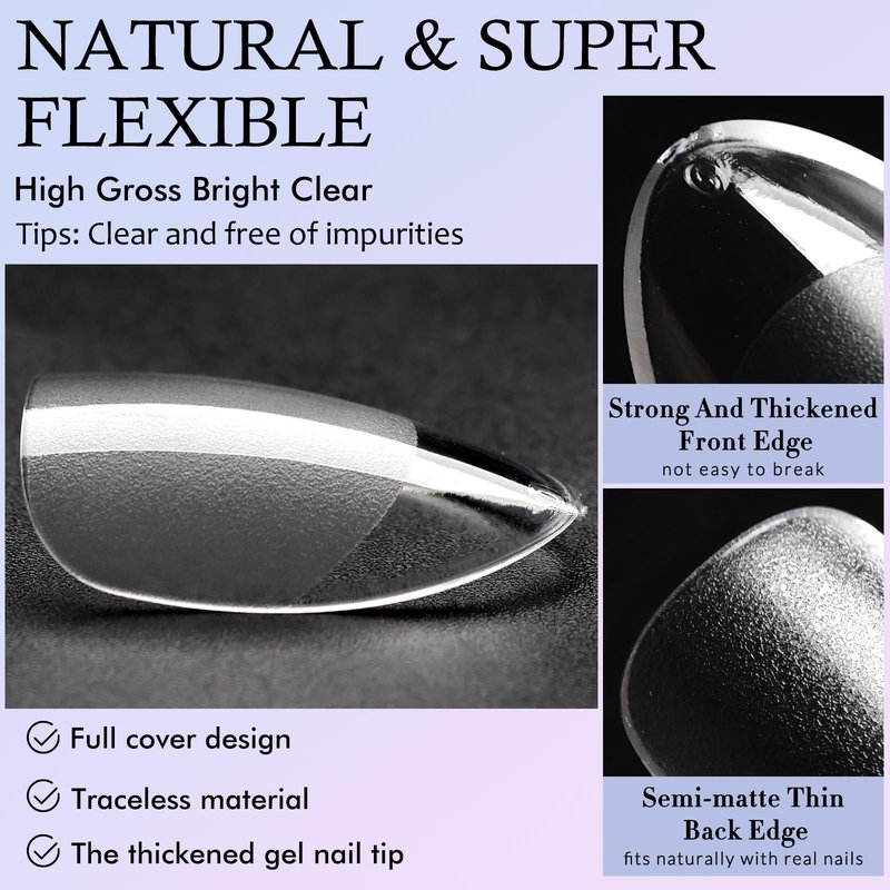 360pc Short Almond Nail Tips, Soft Gel Nail Tip Clear Press on Nail Short Fake Nails Almond, 15 Sizes Full Cover False Artificial Fingernail XS Stiletto Acrylic Nails Tips for Gel Nail Extension