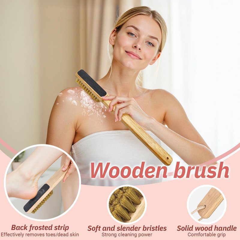 ELFRhino Long Handle Toe Gap Cleaning Brush+Body Shower Brush+Foot Grinder, Silicone Foot Scrubber for Shower, Feet Cleaner Scrub Foot Care for Seniors,Elderly, Men and Women,Pink