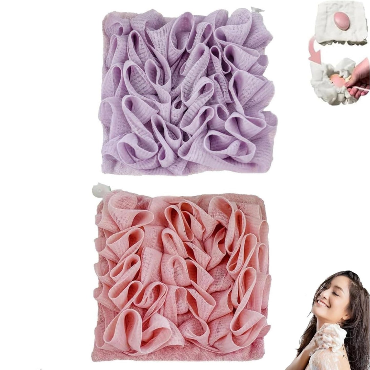 Wash Cloth Loofah Combo, The Soft Loofah and Washcloth, 2 in 1 Bath Loofahs Sponge, Loofahs Exfoliation, for Cleansing and Smooth Skin