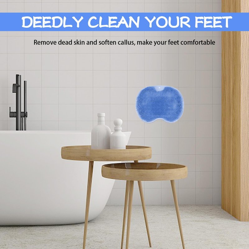Shower Foot Scrubber, Wall Mounted Bath Massage Pad, Back Scrubber Back with Non Slip Suction Cups to Improve Circulation, Soothe Achy Feet (Grey+Blue)