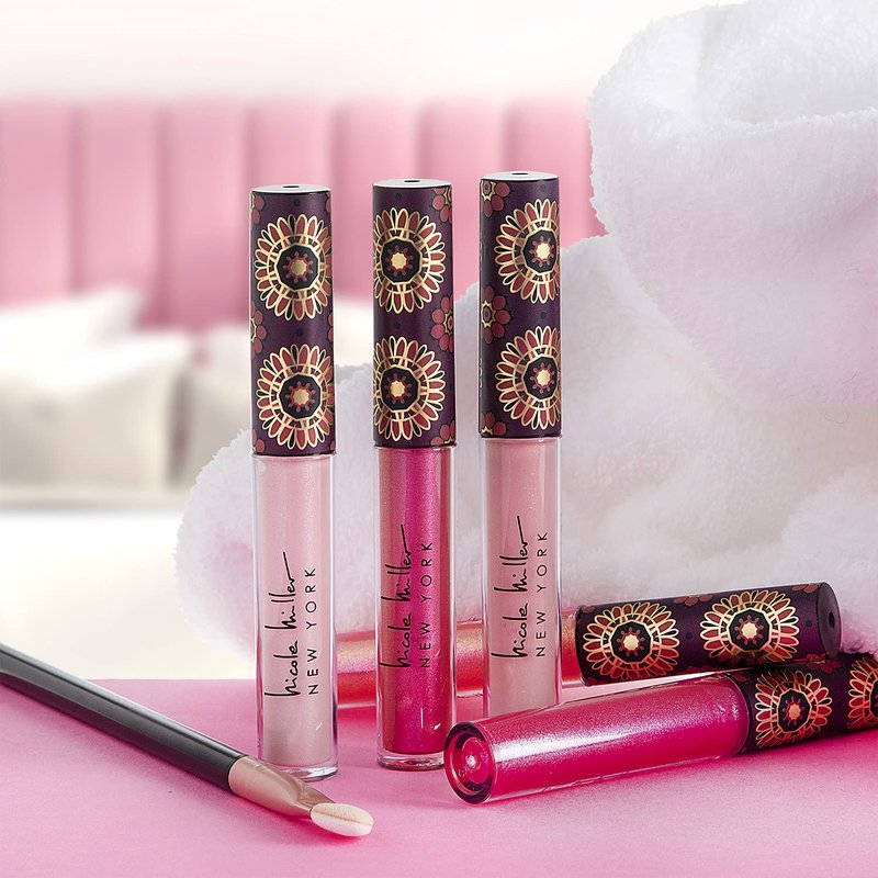 Nicole Miller Lip Gloss Collection - Long-Lasting Shimmery Glosses for Women & Girls | 10 Count Set with Rich Pink Shades