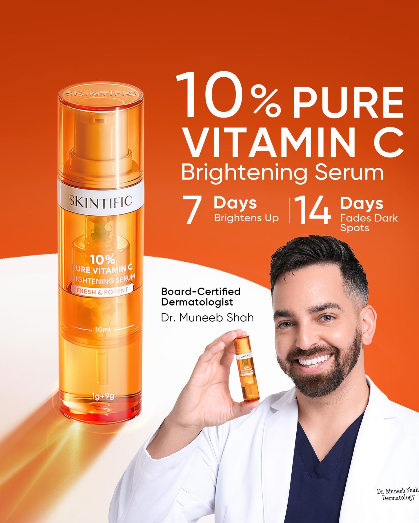 SKINTIFIC Dual-Chamber Fresh Vitamin C Brightening Serum for Face, 10% Pure Vit C Powder Serum, Dark Spot Corrector, Oxidation-Proof with UV Shield