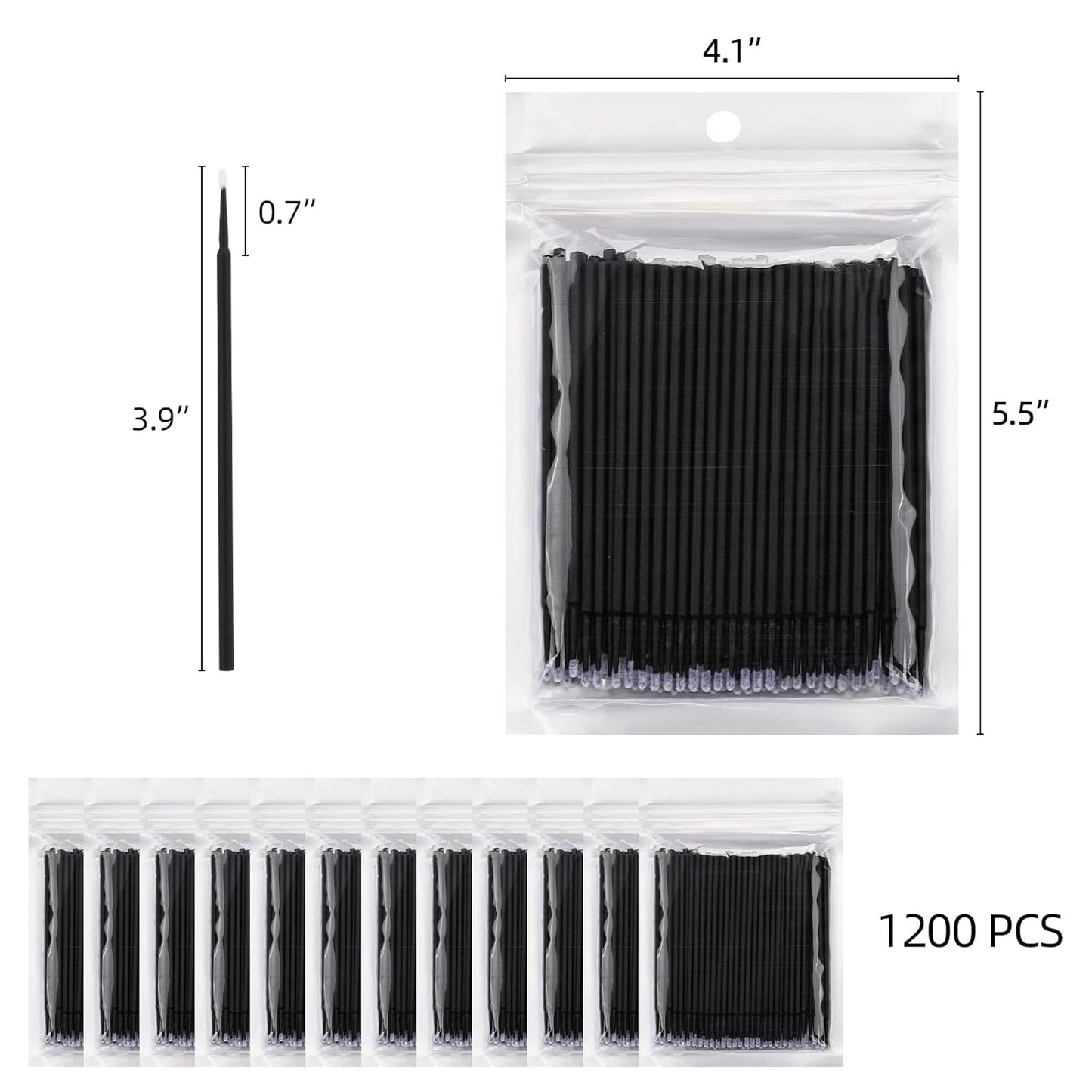 Tbestmax Micro Applicator Brushes - 1200 Pcs Disposable Swabs for Eyelash Extensions | Black