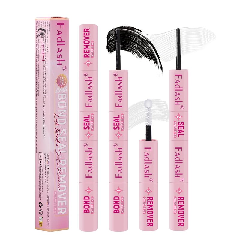 FADLASH 3-in-1 Lash Bond & Seal Remover Set - Gentle Formula for DIY Eyelash Extensions | 72-Hour Hold