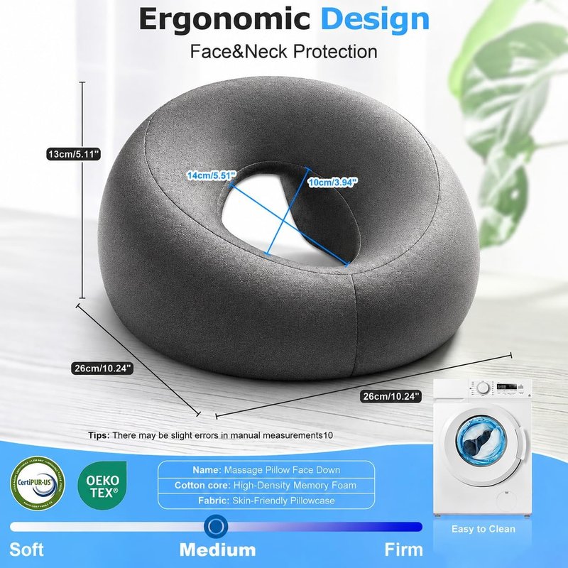 Face Down Pillow for Massage Table,Massage Headrest for Bed,Stomach Sleeping,BBL Pillow After Surgery,Post-Eye Surgery Recovery,Tanning Pillow with Removable Cover