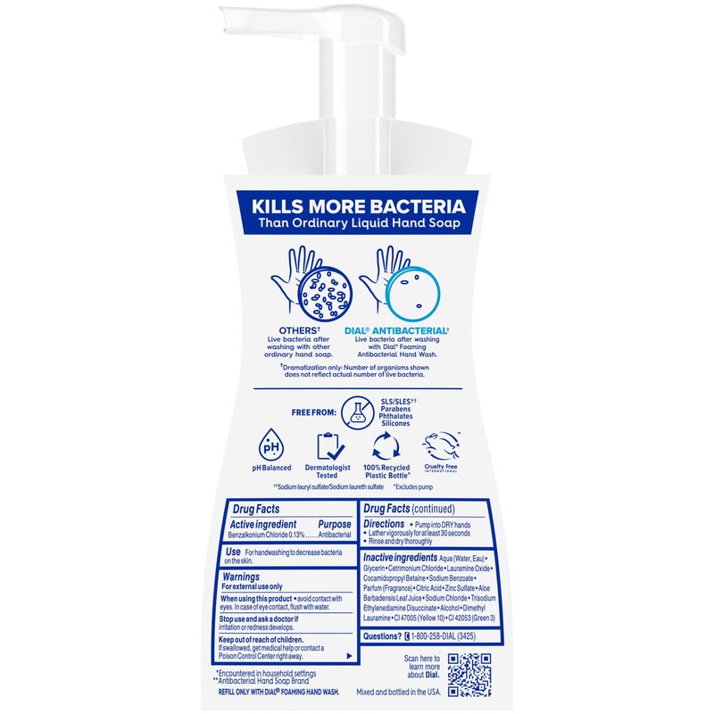 Dial Antibacterial Defense Foaming Hand Soap + Aloe, Fresh Pear Scent, 7.5 Fl Oz (Pack of 6), Dermatologist-Tested Hand Wash, Gentle on Skin