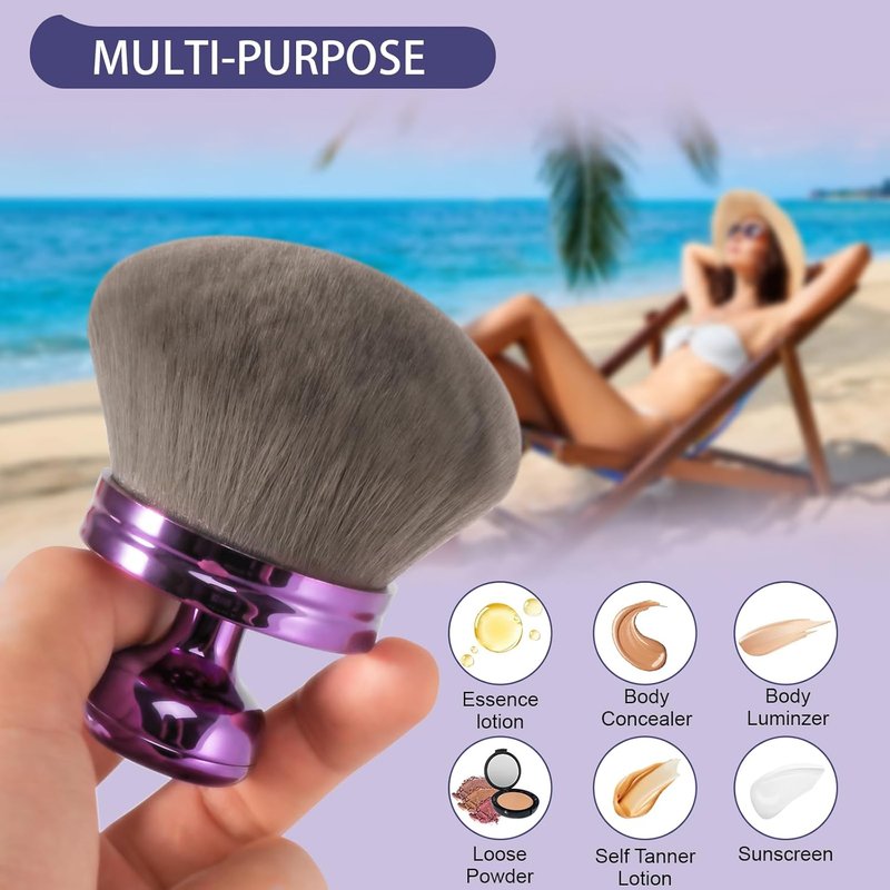Extra Large Body Makeup Brush - Self Tanner Applicator with Drawstring Bag | 3.2 Inch for Face, Legs, and Body (Purple)