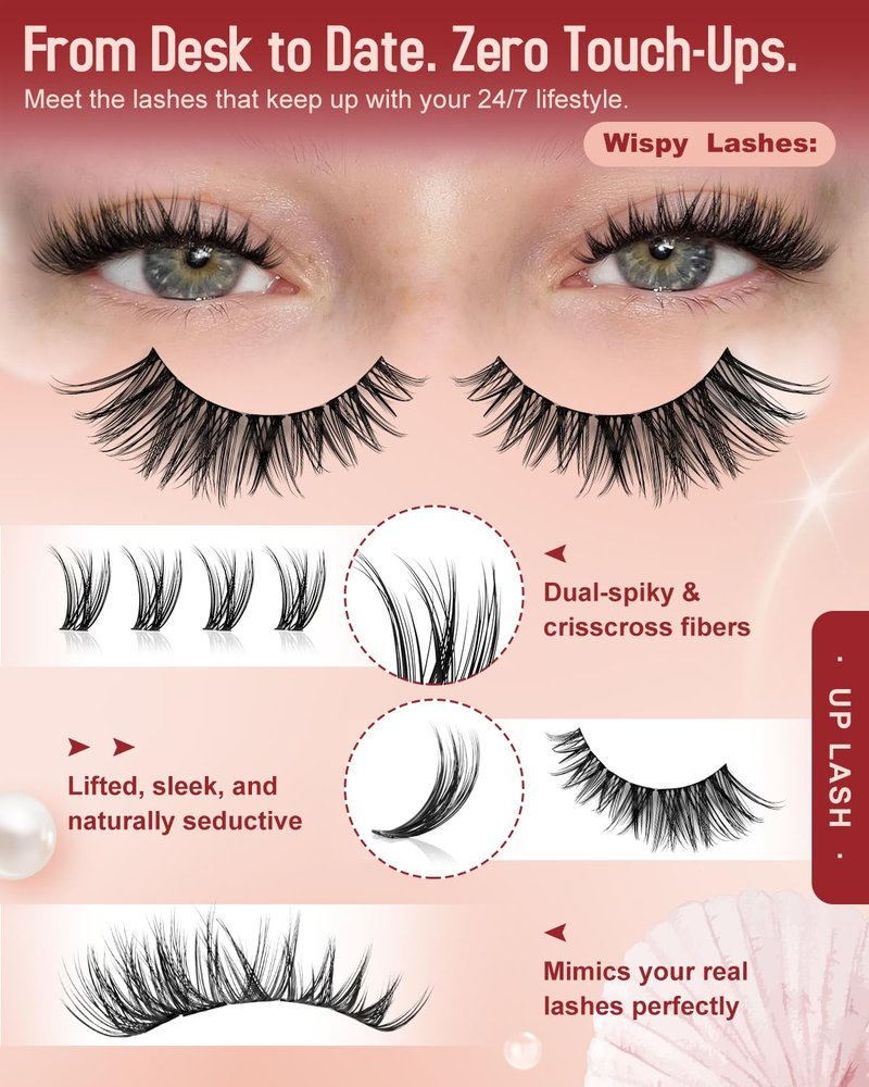 Lash Clusters Kit - 144pcs C Curl Natural Eyelash Extensions | DIY Wispy 8-16mm with Bond & Seal Tweezer
