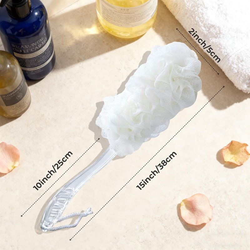 GTFL.RTPOP Shower Back Scrubber Loofah on Stick - Premium Exfoliating Bath Sponge for Gentle Skin Smoothing, Beige White