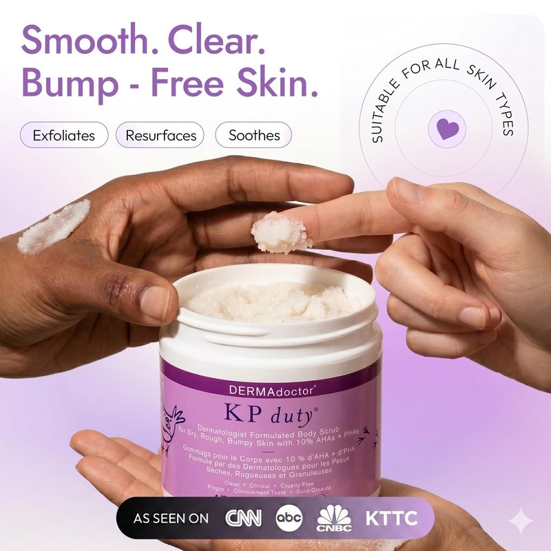 DERMAdoctor KP Bump Eraser Body Scrub with 10% AHAs + PHAs for Keratosis Pilaris, Dry, Rough, and Bumpy Skin, Dermatologist Formulated Exfoliating Body Scrub with Glycolic and Lactic acids - 16 Fl oz