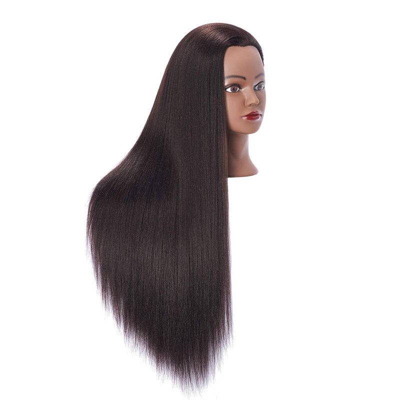 Hairingrid 26"-28" Mannequin Head Hair Styling Training Head Manikin Cosmetology Doll Head Synthetic Fiber Hair and Free Clamp Holder (Yaki-Black)