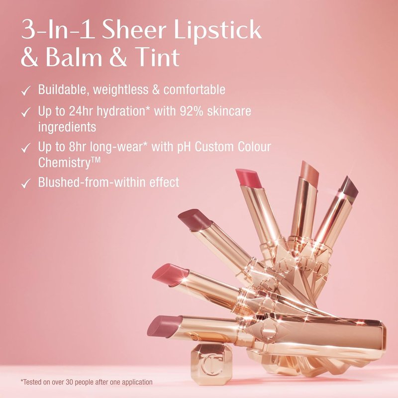 Charlotte Tilbury Pillow Talk Blush Balm Lip Tint - Long-Lasting, Hydrating Sheer Tint with Peptides - 24 HR Moisture