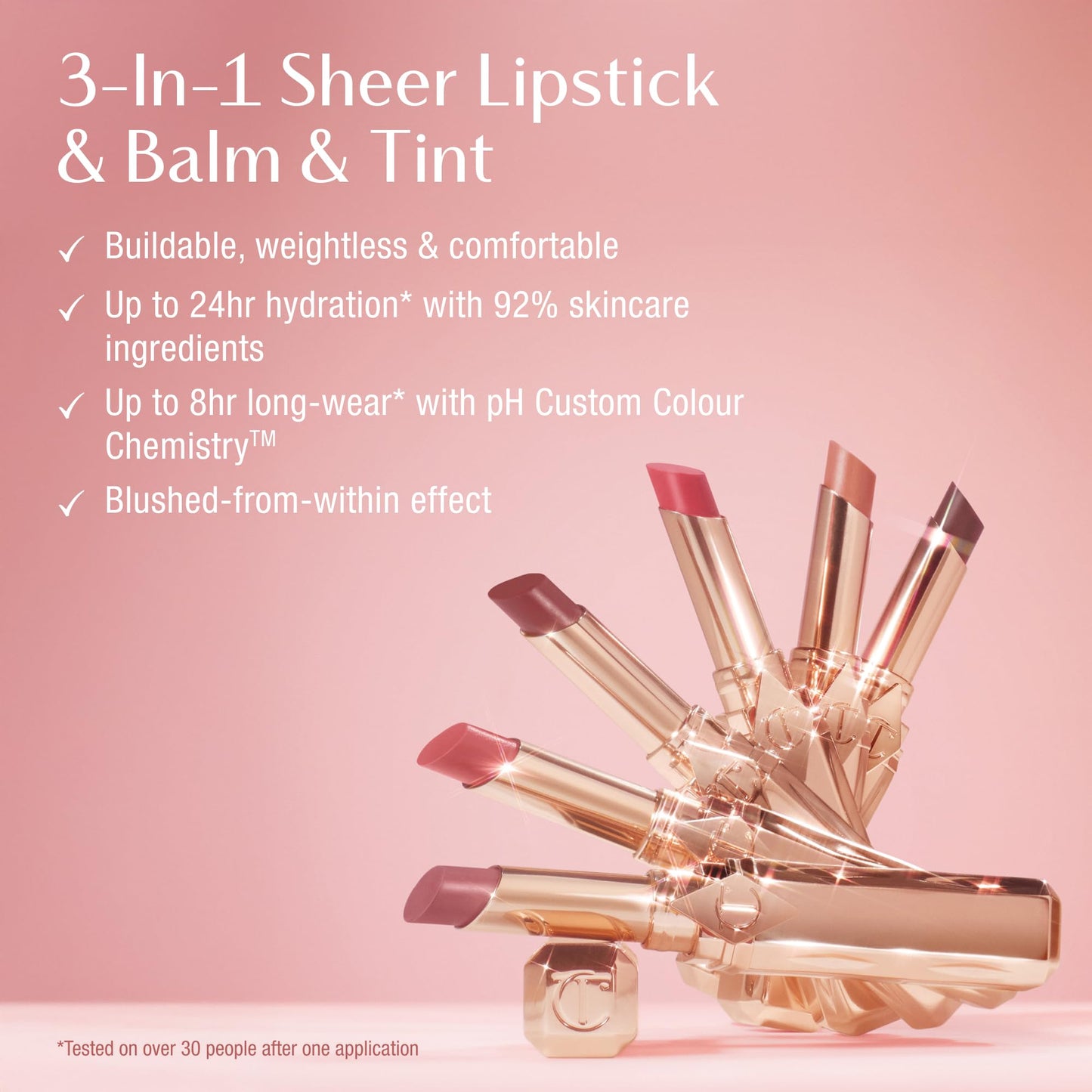 Charlotte Tilbury Pillow Talk Blush Balm Lip Tint - Long-Lasting, Buildable Sheer Tint with Peptides for Hydrated, Blushed Looking Lips - 24 HR Hydration - Pillow Talk