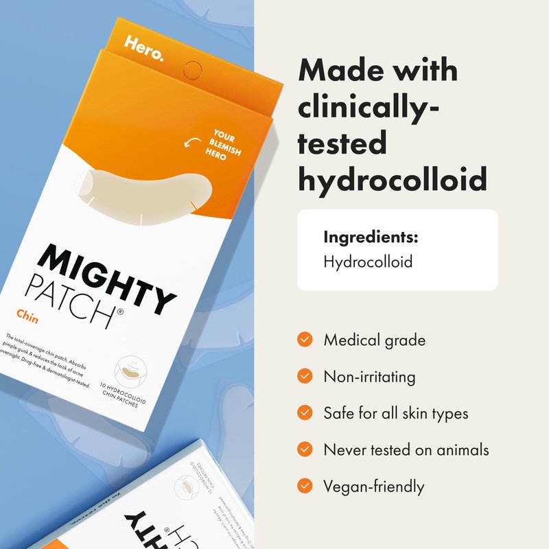Mighty Patch Hero Cosmetics Chin Patch - XL Contoured Hydrocolloid Chin Patch for Blemishes and Pimples - Non-Irritating (10 Count)