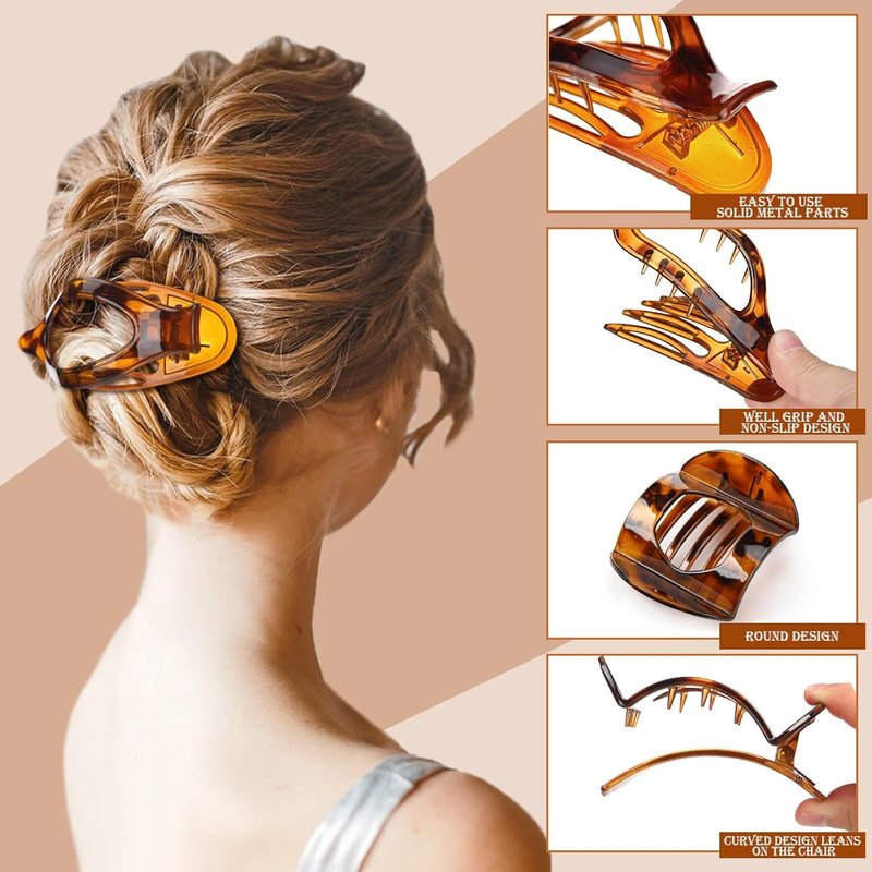Flat Hair Clips for Women - 8 Pcs French Claw Clips | Strong Hold Tortoiseshell Design for Thick & Thin Hair