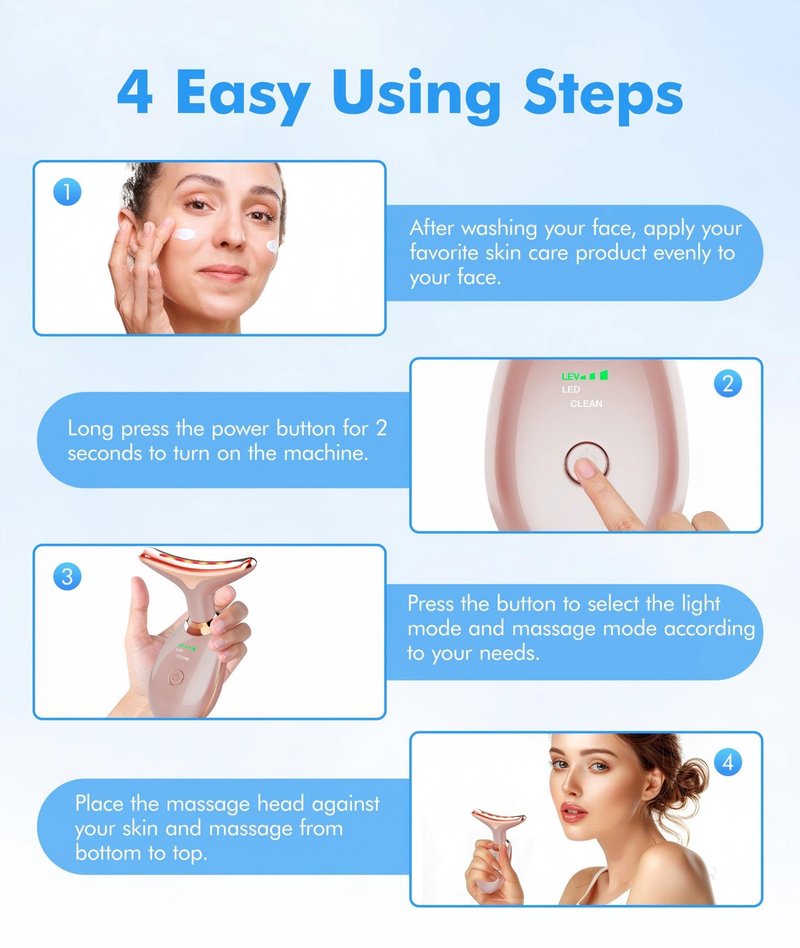 SDKWDH Red Light Therapy for Face and Neck, 7 Color Face Massager Tool for Wrinkles, Double Chin, Vibrating Facial Massager with Thermals for Skin Care, Rose Gold