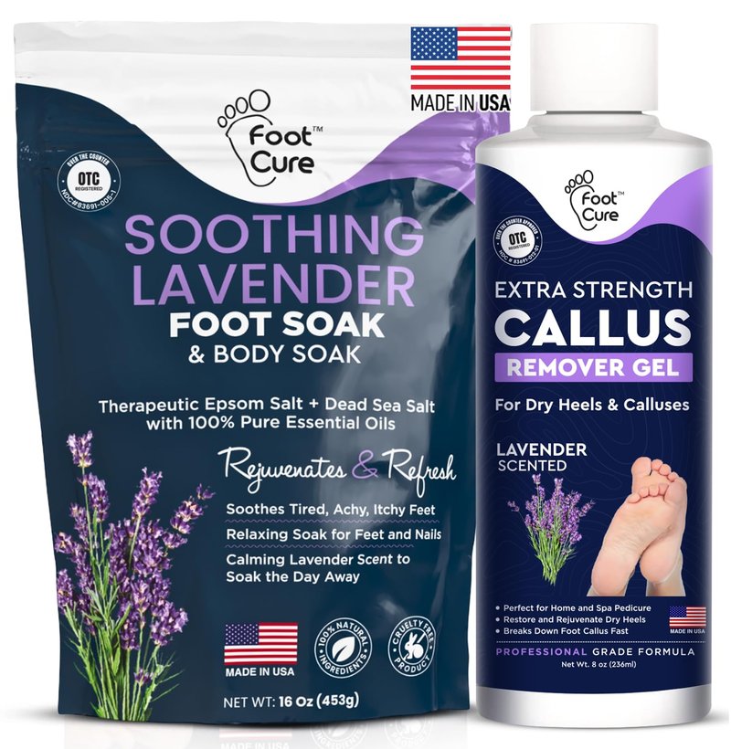 Lavender Foot Soak & Callus Remover Gel Kit - Extra Strength Callus Remover Gel for Feet, Remove Calluses with Epsom Salts, Dry Cracked Heels & Foot Odor, at Home Pedicure - Foot Care for Tired Feet
