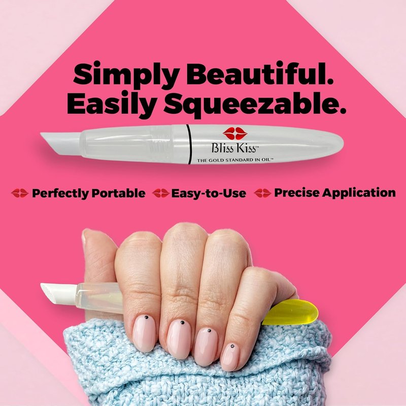 Bliss Kiss Refillable Cuticle Oil Pen - 8ml Nail Oil with Soft Brush Applicator | Includes Cuticle Pusher
