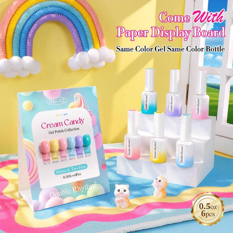 Double Rhythm Gel Polish Set - 6 Pcs Hema-Free Soak Off Kit for DIY Nail Art | Neutral Milky Colors
