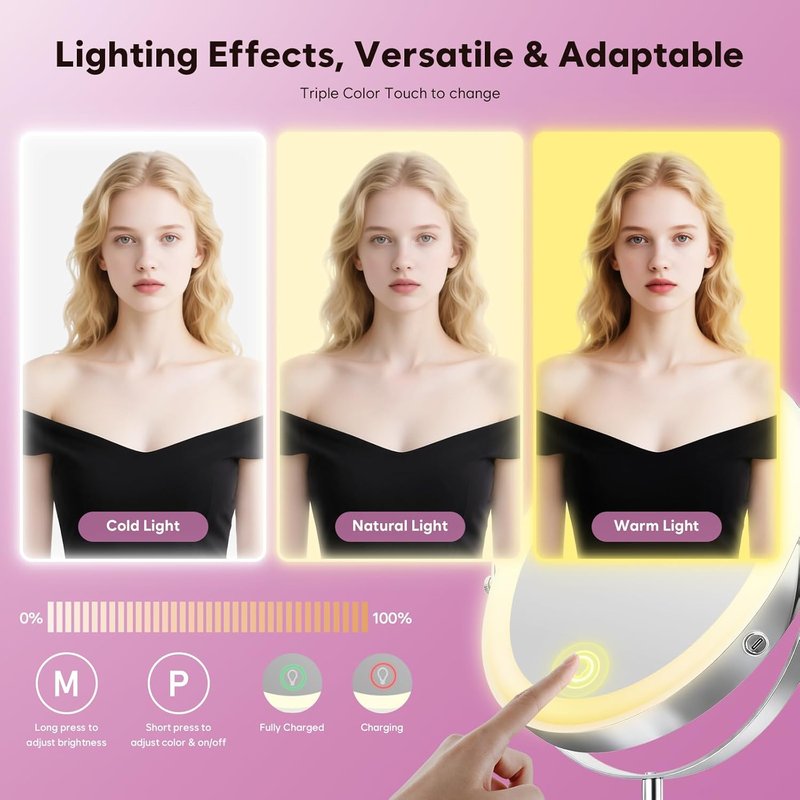 Makeup Mirror with Lights - 1X/30X Double-Sided Magnifying Mirror, Brightness Adjustable, 360° Rotation | Ideal Gift for Women