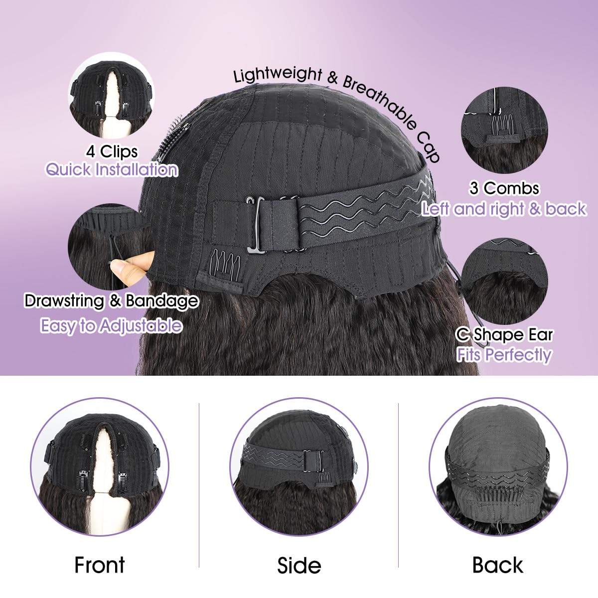 WEAR GO V Part Wig Human Hair Body Wave Upgrade U Part Human Hair Wig With Drawstring No Glue No Sew in 180% Density V Shape Clip In Half Wig For Women Natural Color 24 Inch