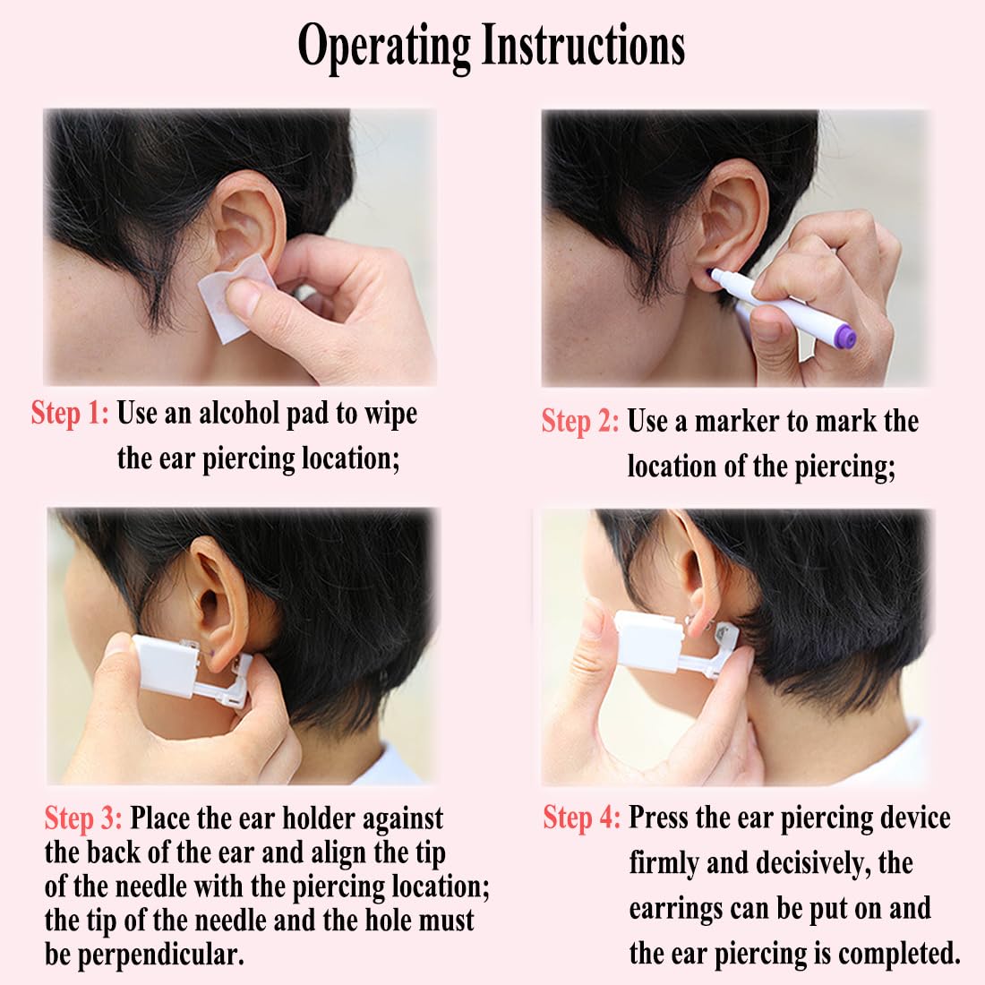 VitaCool Ear Piercing Kit Disposable Ear Cartilage Piercing Gun Kit with Sterile 4mm CZ Ball Studs Easy and Safe Earring Self for Yourself Use at Home(Silver Mixed Patterns 4mm)