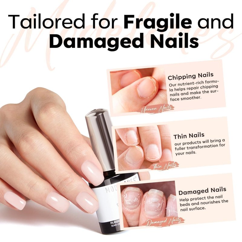 modelones Rubber Builder Nail Gel Base Coat, Jelly Nude Translucent Builder Base Nail Gel Thickening Strengthening Building Apex for Beginner DIY Salon at Home