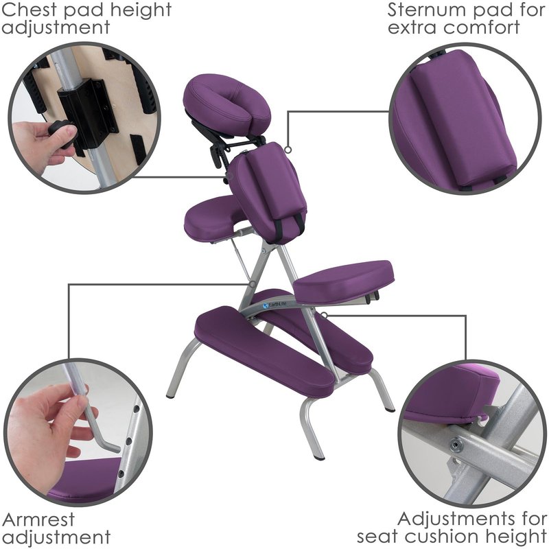 EarthLite Portable Massage Chair Package Vortex - Portable, Compact, Strong and Lightweight incl. Carry Case, Sternum Pad & Strap (15lbs), Amethyst