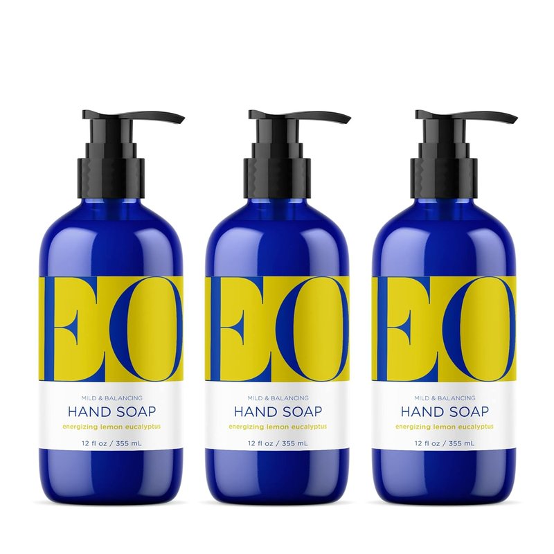 EO Liquid Hand Soap - Organic Plant-Based Gentle Cleanser with Pure Essential Oils | Lemon & Eucalyptus, 12 oz (Pack of 3)
