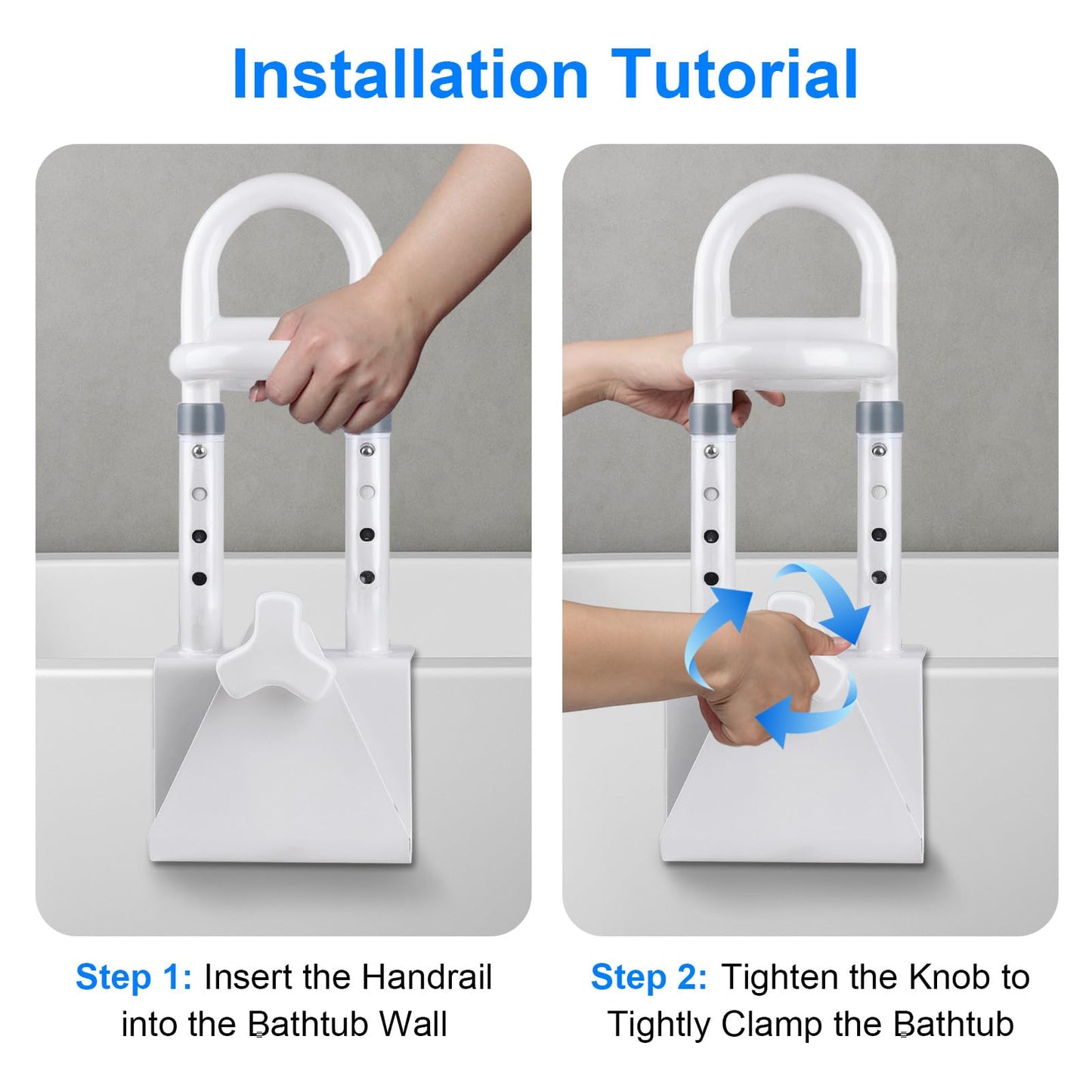 Adjustable Bathtub Safety Rail - Non-Slip Shower Grab Bar Handle, Bathtub Grab bar, Fits 3.15"-6.69" Walls, 300lbs Support, Sturdy Bathtub Safety Rail for Elderly & Disabled