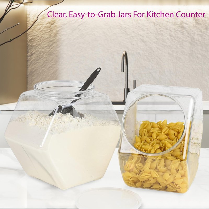 DilaBee 2-Pack Plastic Cookie Jar 1.5 Gallon (197oz) - Large Cookie Jar, Hexagon Candy Dish with Lid for Kitchen, Candy Bowl for Office - Sugar and Flour Containers, Plastic Jar with Labels - BPA-Free